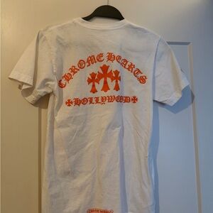 Chrome Hearts White Tee with Vibrant Orange Design